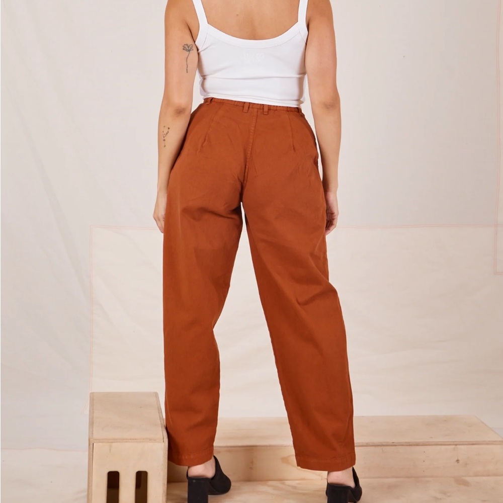 Unisex Big Bud Press trousers in burnt terracotta size large new without tags